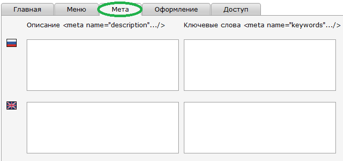 Свойства разделов — вкладка: Мета Свойства разделов — вкладка: Мета